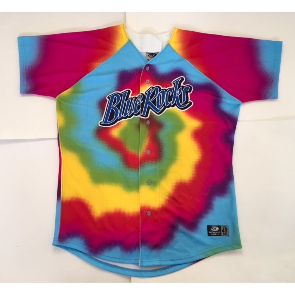 Wilmington Blue Rocks MiLB OT Sports Tie Dye Baseball Jersey Mens Sz 48 USA Made